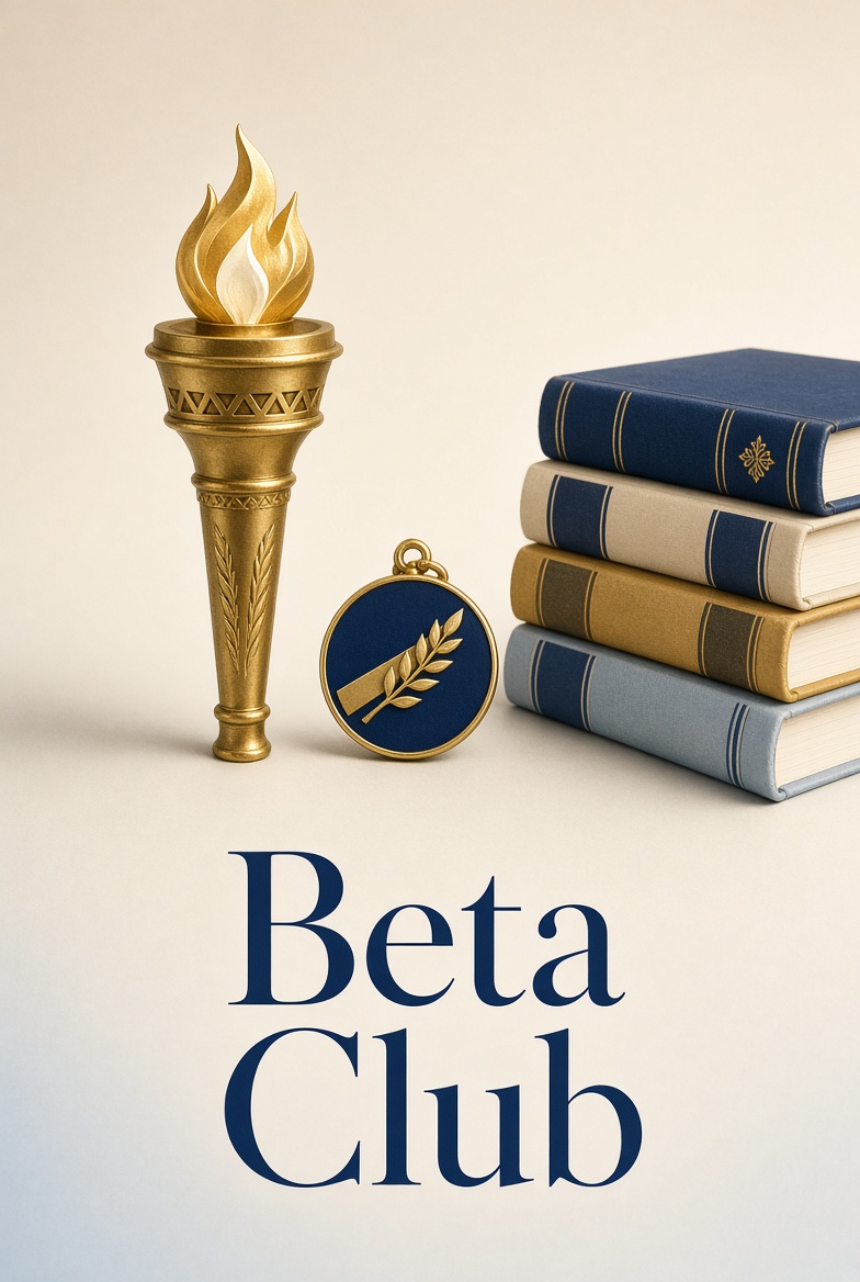 JCPS Beta Club torch medal and books