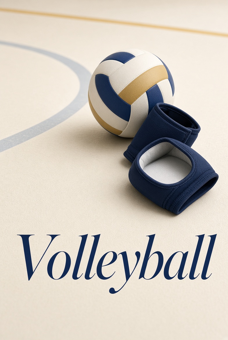 JCPS volleyball ball and knee pads on a gym floor